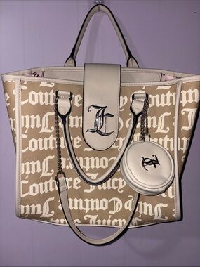 Juicy Couture Beige & Cream Signature Logo Tote with Coin Pouch